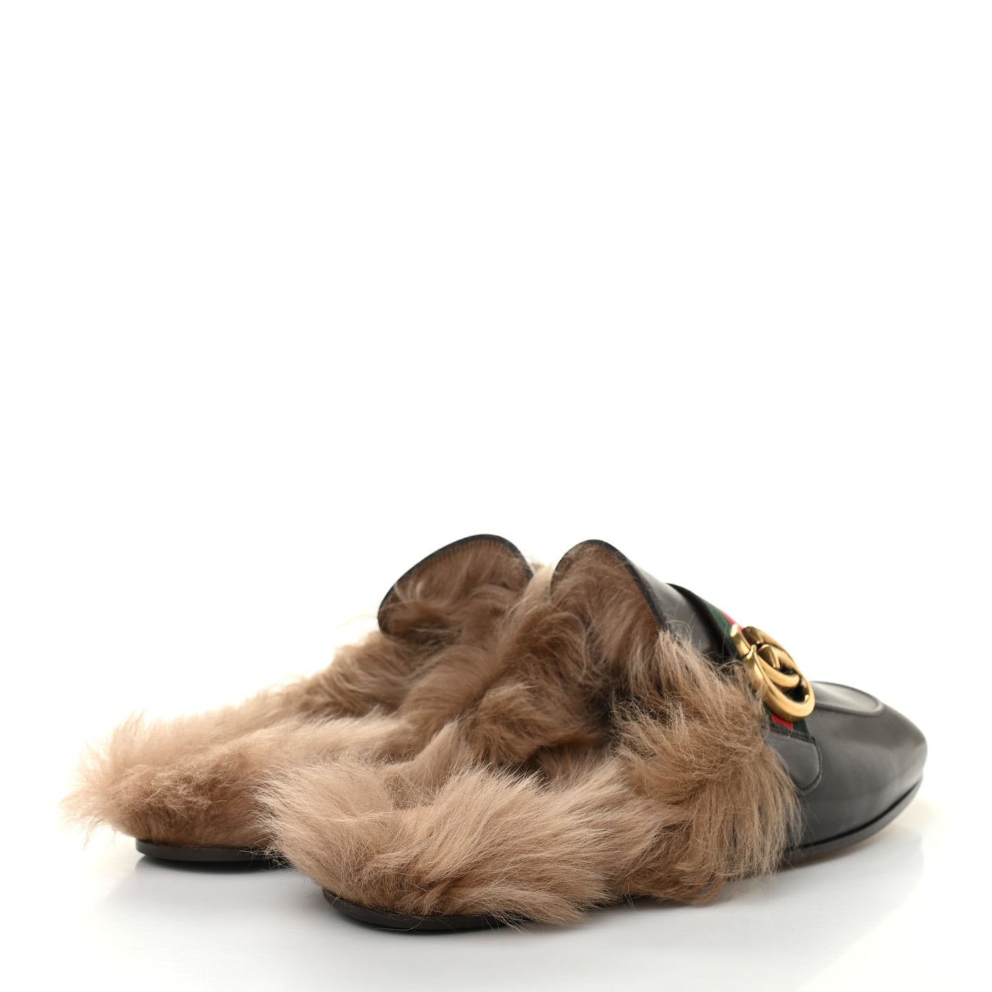 Goatskin Fur Web GG Mens Princetown Slippers 8 Cocoa