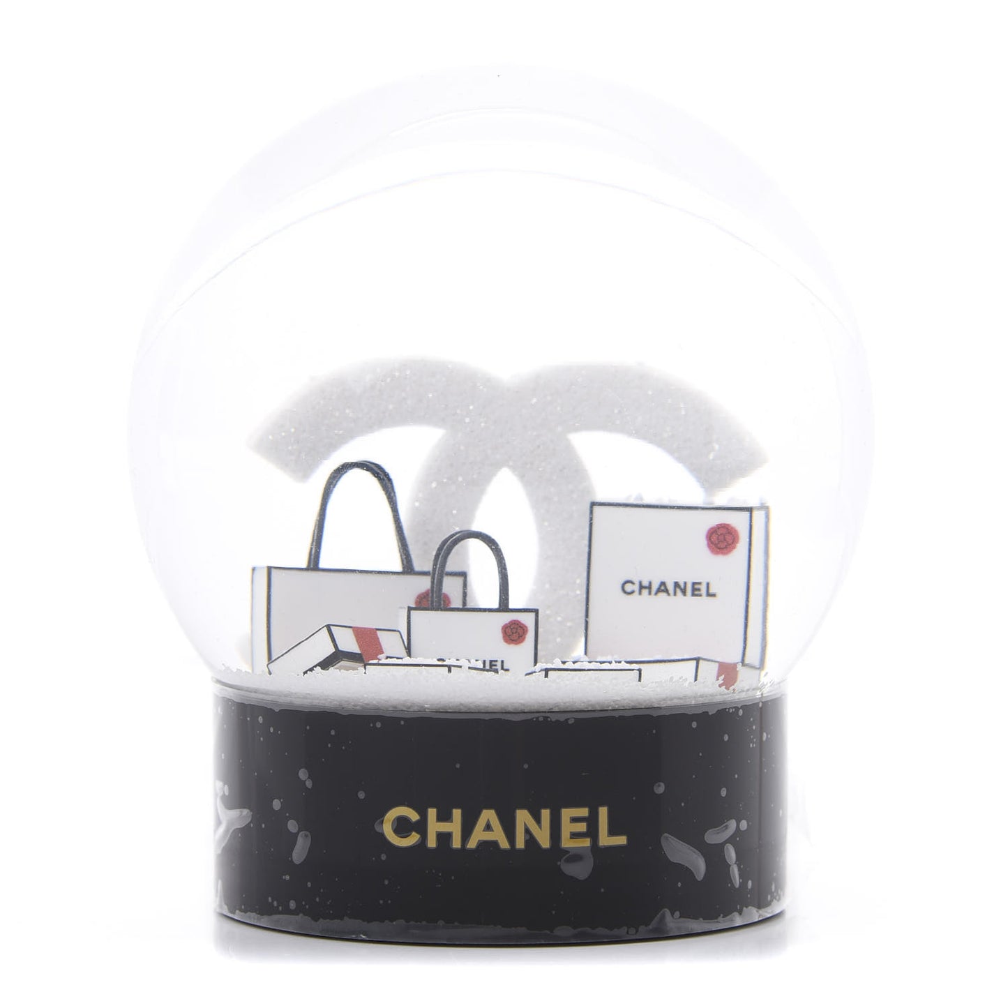 Glass CC Shopping Bag Snow Globe