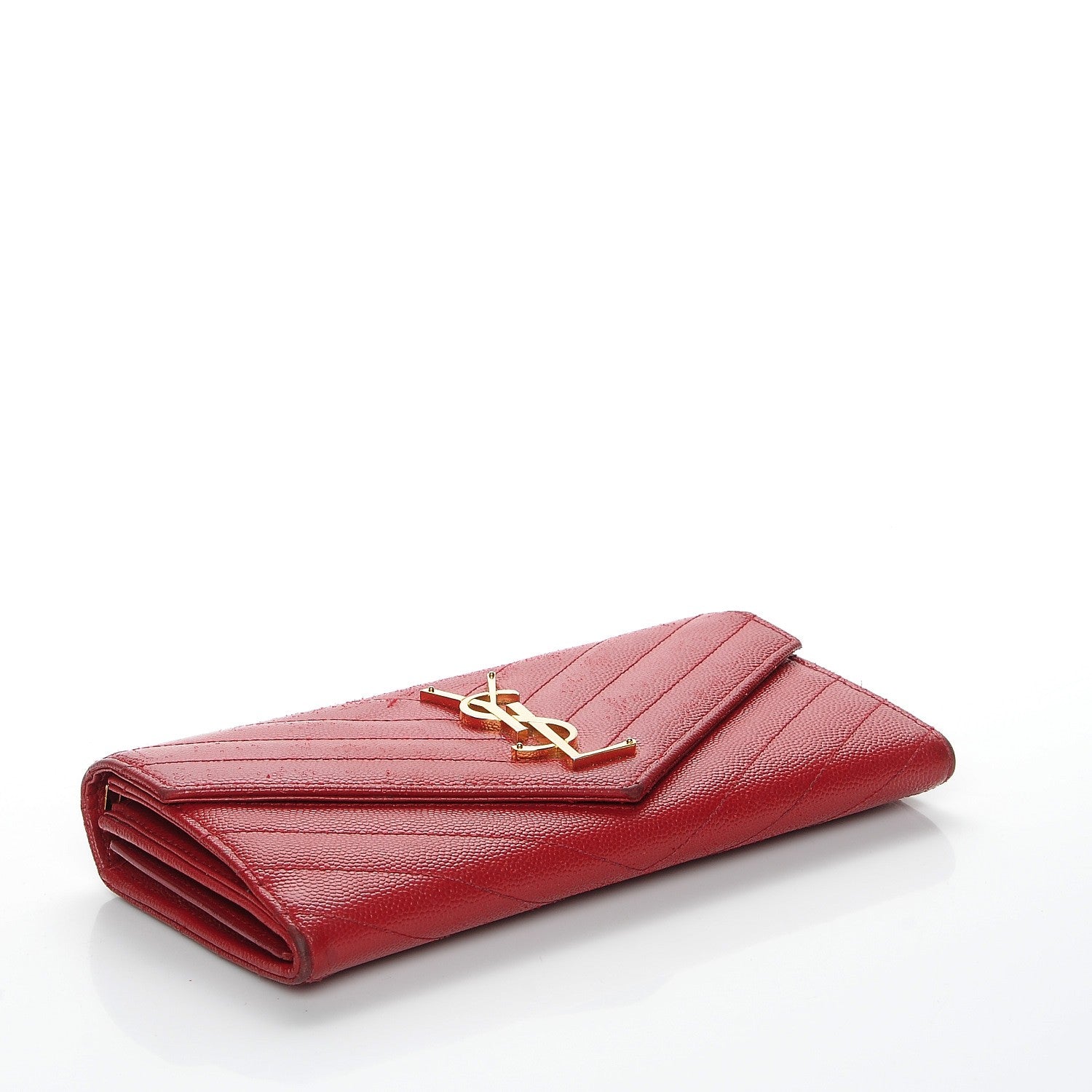 Saint Laurent Grain De Poudre Matelasse Chevron Monogram Wallet Lipstick Red 4 of 12