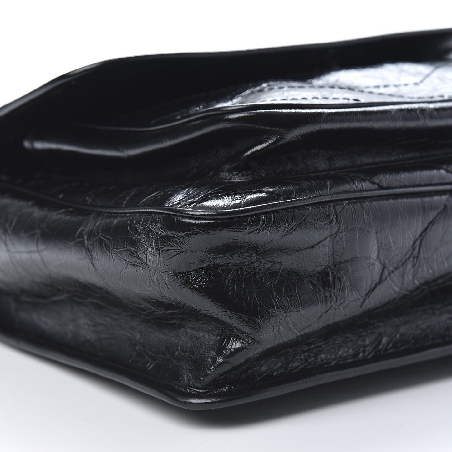 Crinkled Calfskin Matelasse Monogram Large Niki Chain Satchel Black