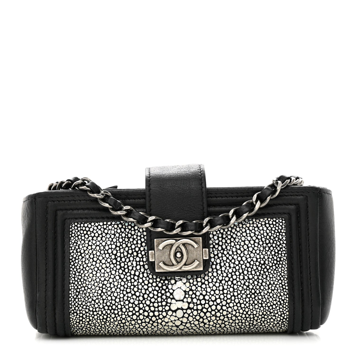 Chanel Metallic Galuchat Stingray Lambskin Mini Clutch With Removable Chain Black 1 of 11