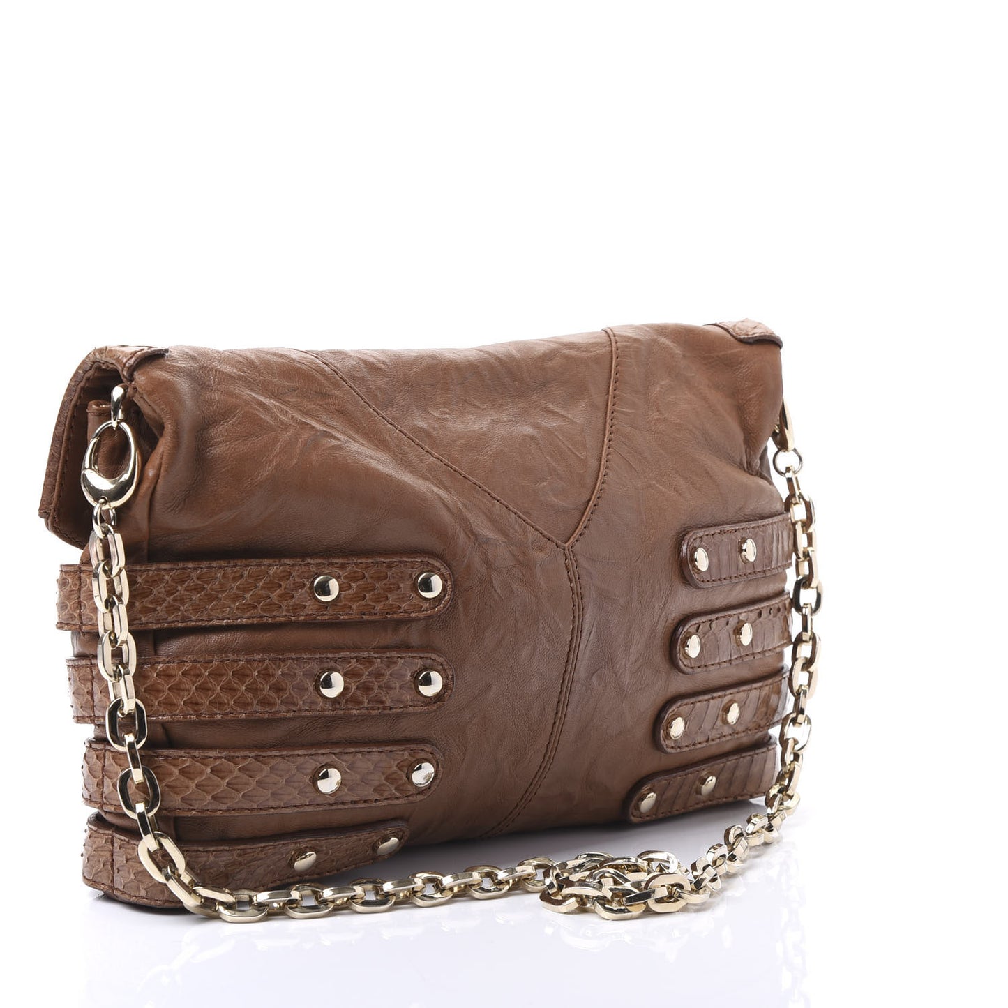 Lambskin Elaphe Snakeskin Brix Convertible Clutch Brown