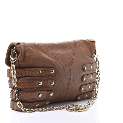 Jimmy Choo Lambskin Elaphe Snakeskin Brix Convertible Clutch Brown 2 of 8