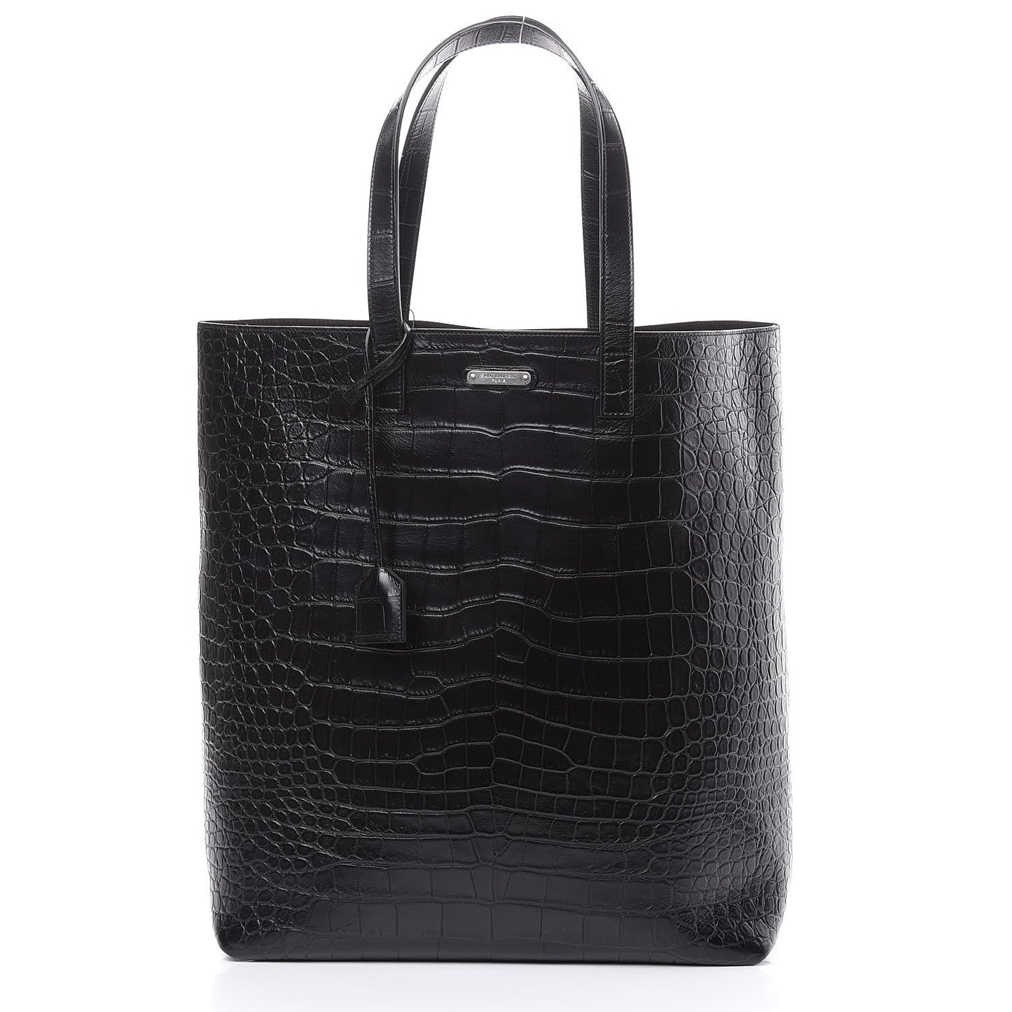 Calfskin Crocodile Embossed Bold Shopper Tote Black