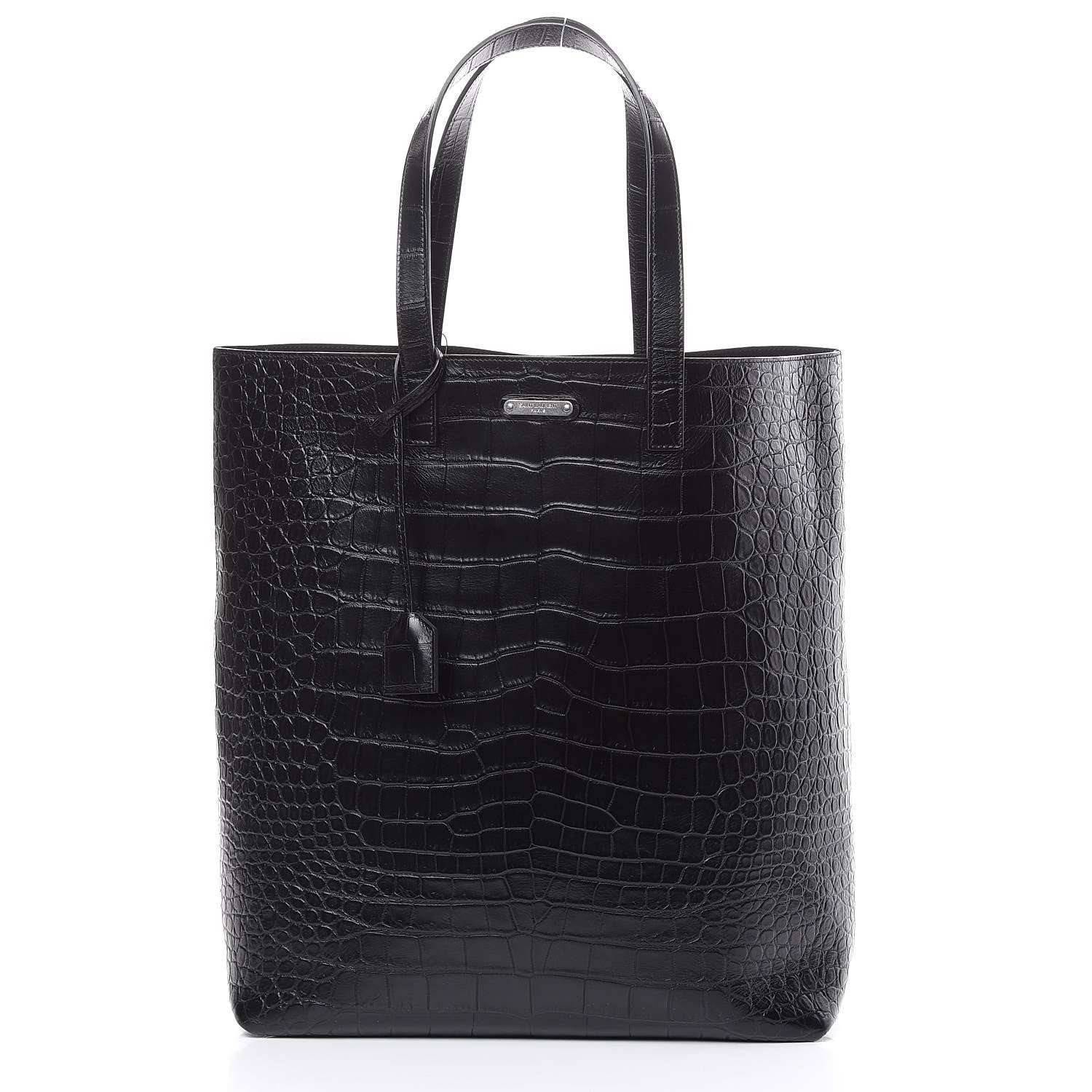 Saint Laurent Calfskin Crocodile Embossed Bold Shopper Tote Black 3 of 12