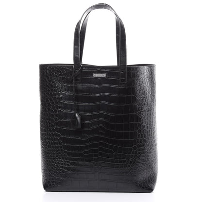 Saint Laurent Calfskin Crocodile Embossed Bold Shopper Tote Black 3 of 12