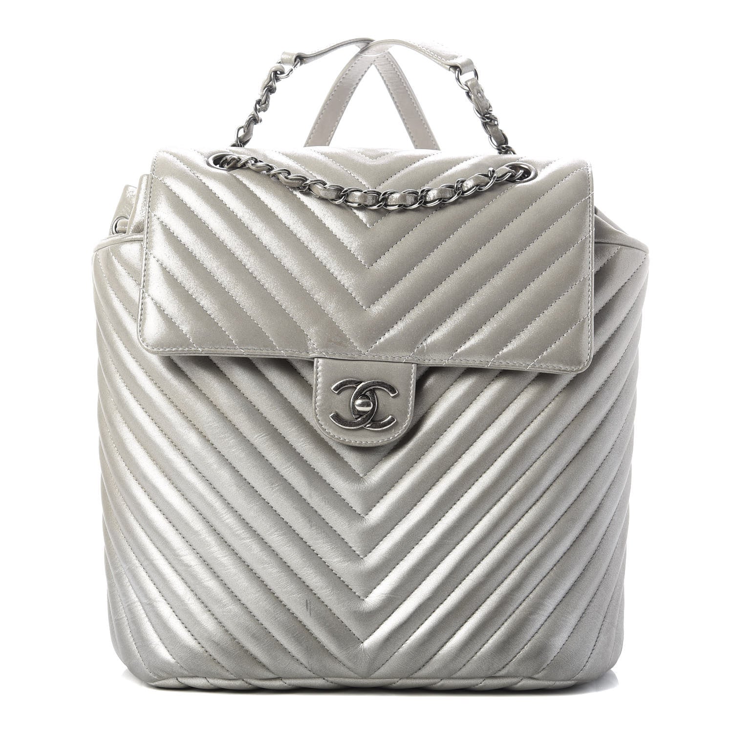 Chanel Metallic Iridescent Calfskin Chevron Quilted Small Urban Spirit Backpack Silver 1 of 7