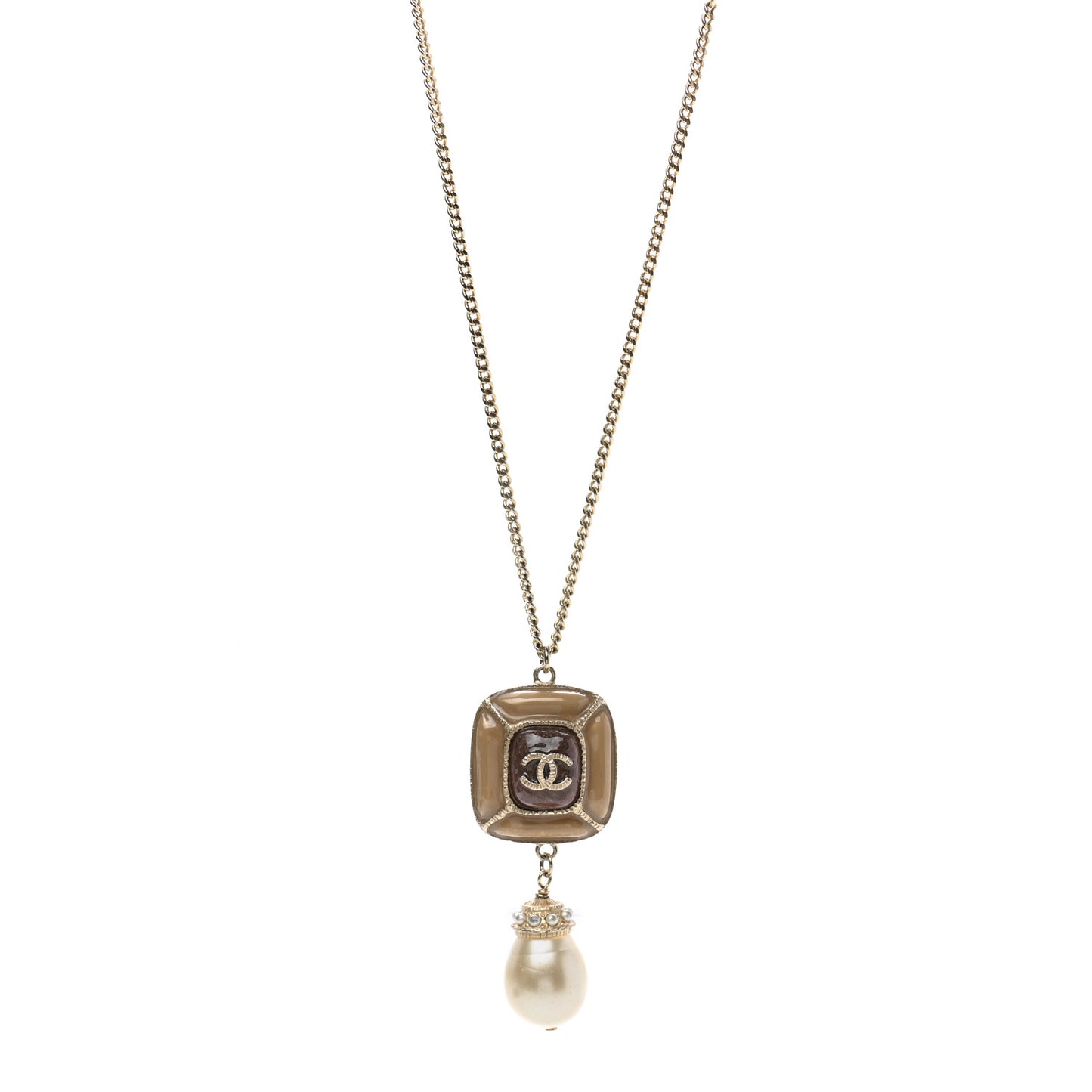 Enamel Pearl CC Pendant Necklace Light Gold