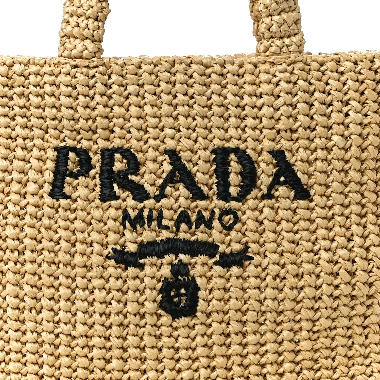 Prada Yarn Raffia Effect Crochet Embroidered Small Logo Tote Naturale 11 of 11