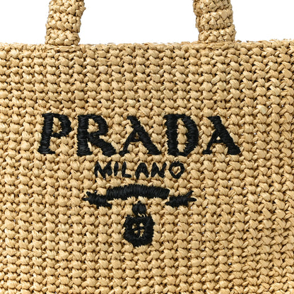 Prada Yarn Raffia Effect Crochet Embroidered Small Logo Tote Naturale 11 of 11