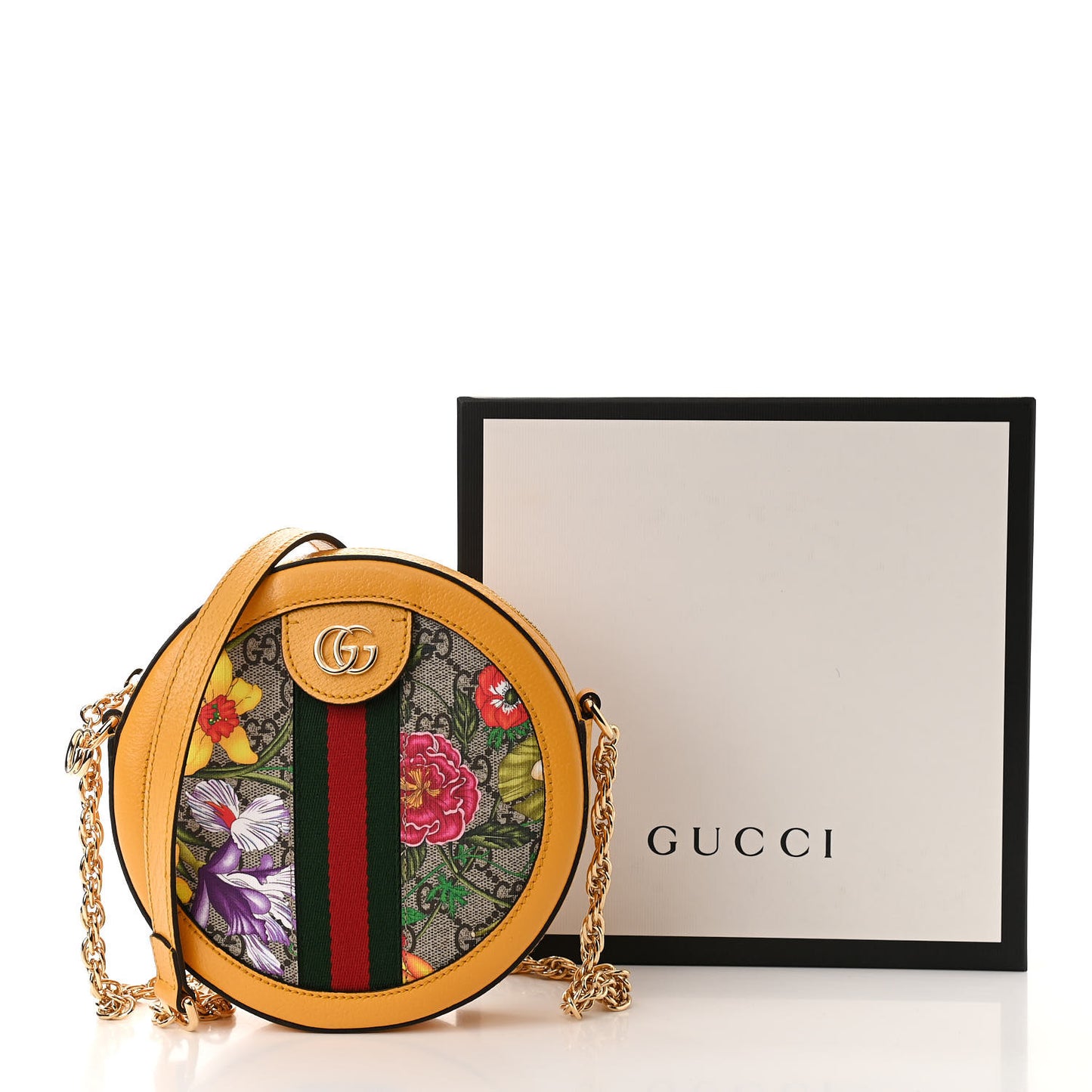 GG Supreme Monogram Flora Web Mini Ophidia Round Shoulder Bag Beige Multicolor Crop