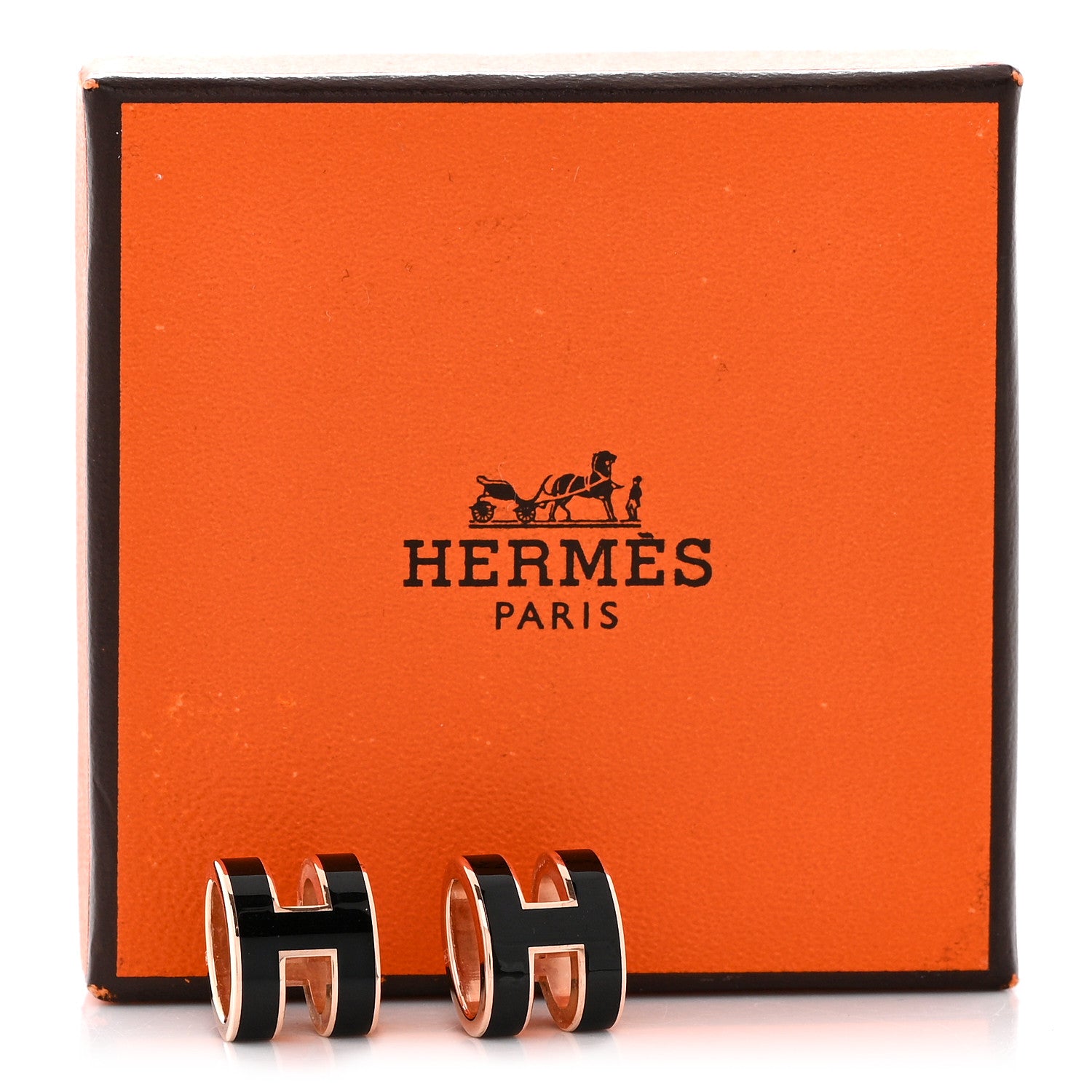 Hermes Rose Gold Lacquered Mini Pop H Earrings Black 6 of 6