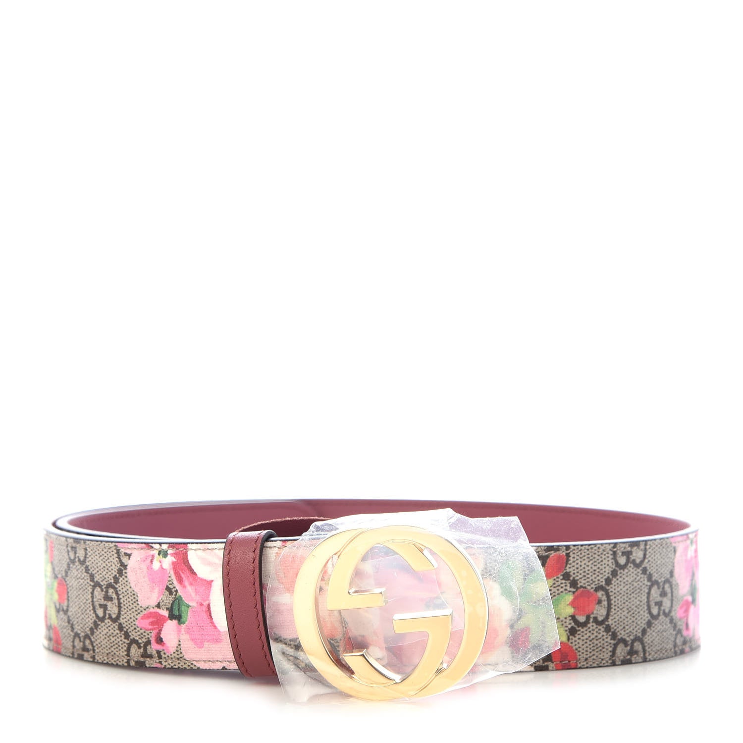 Gucci GG Supreme Monogram Blooms Moon Calfskin Interlocking G 37mm Belt 80 32 Beige Ebony Multicolor Dry Rose 1 of 6