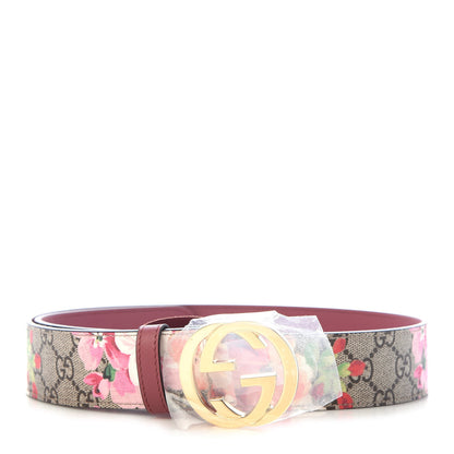 Gucci GG Supreme Monogram Blooms Moon Calfskin Interlocking G 37mm Belt 80 32 Beige Ebony Multicolor Dry Rose 1 of 6