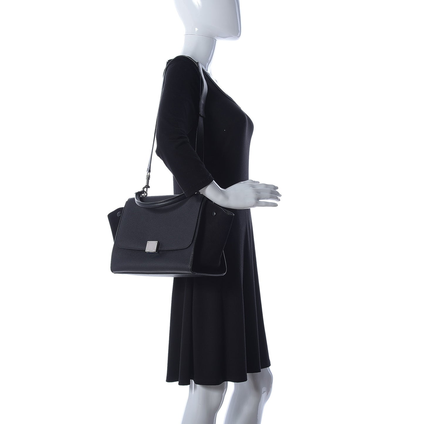 Drummed Calfskin Suede Small Trapeze Black