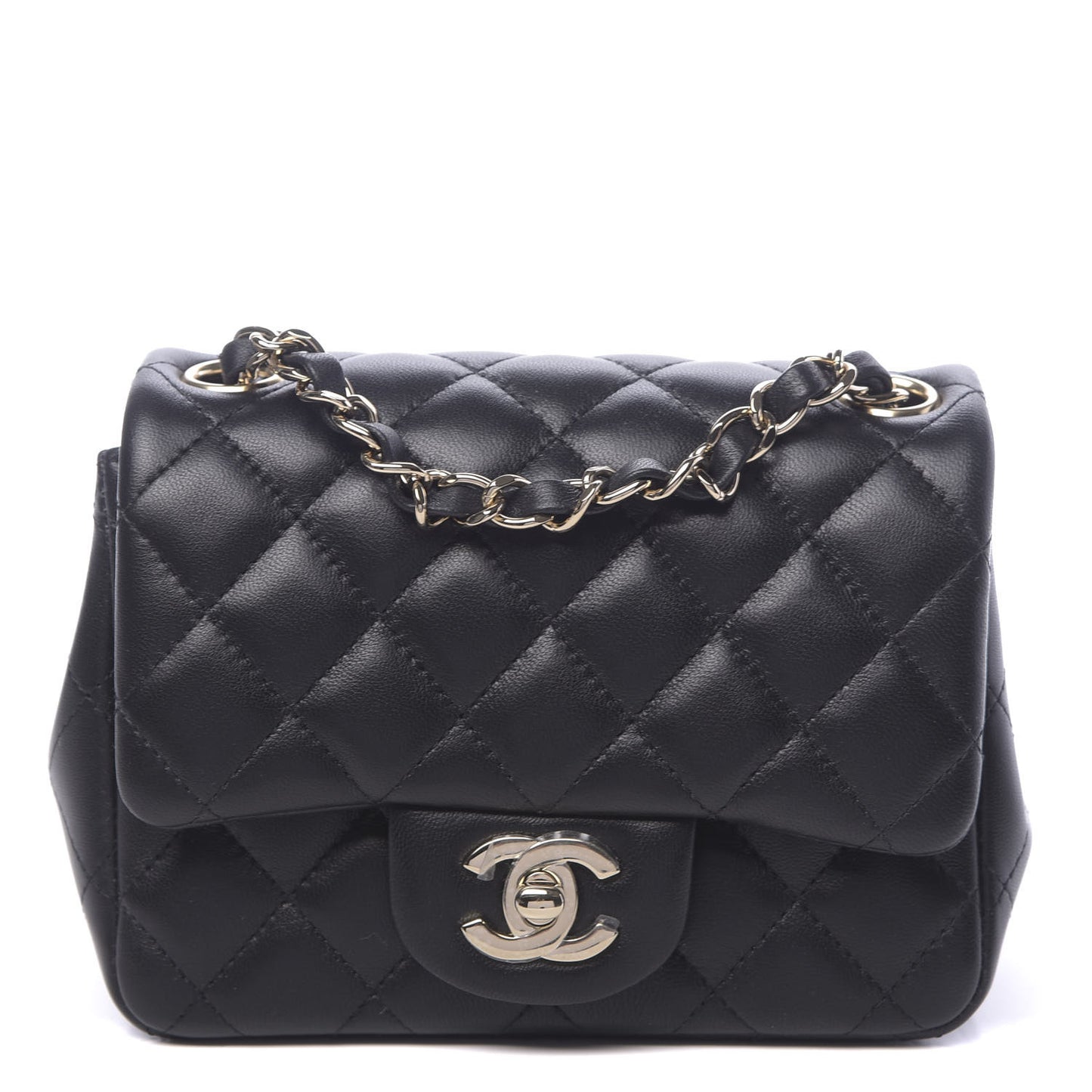 Lambskin Quilted Mini Square Flap Black