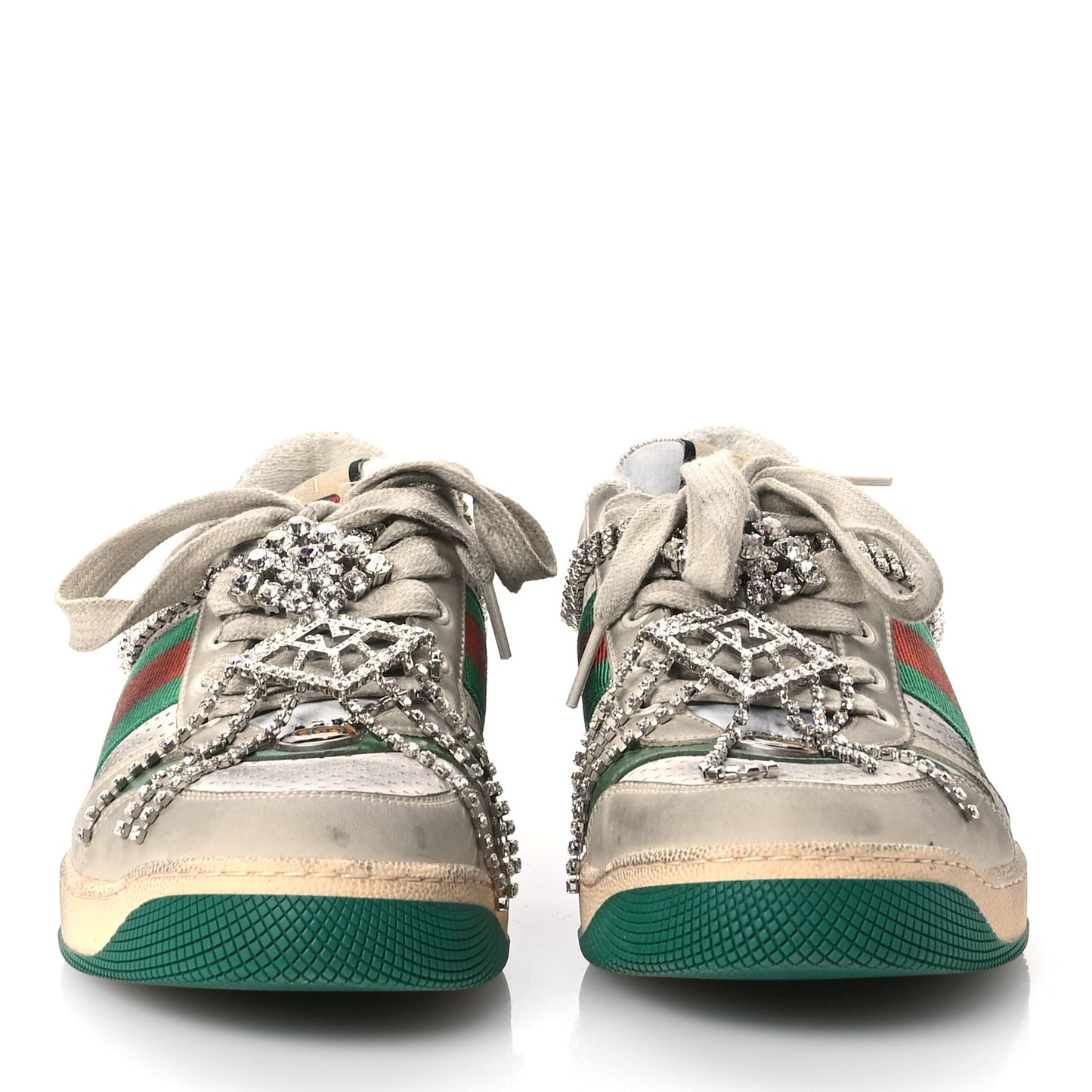 Nubuck Calfskin Web Removable Crystals Womens Screener Sneakers 41 Dusty Milk New Mystic White