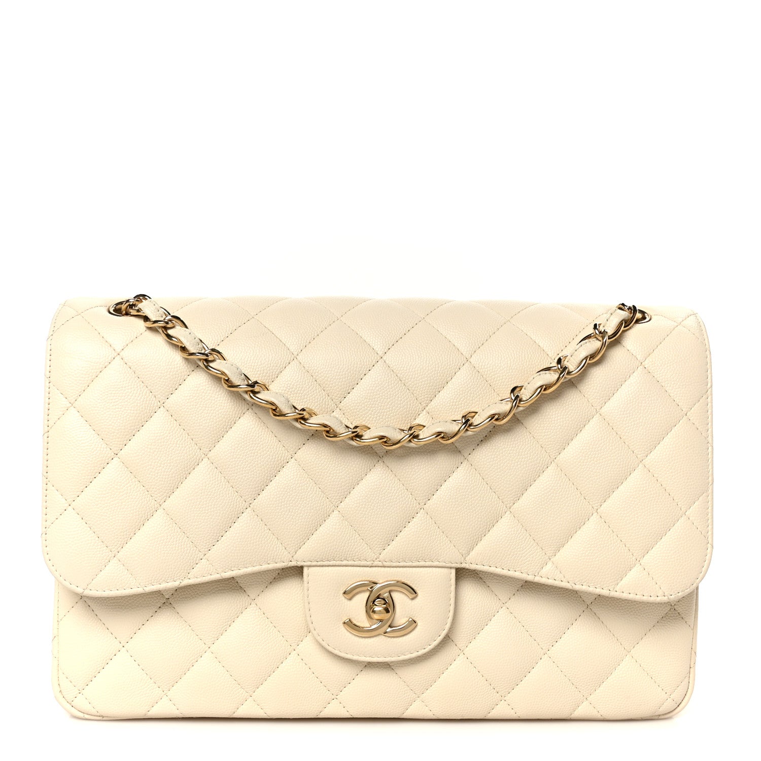 Chanel Caviar Quilted Jumbo Double Flap White 1 of 11