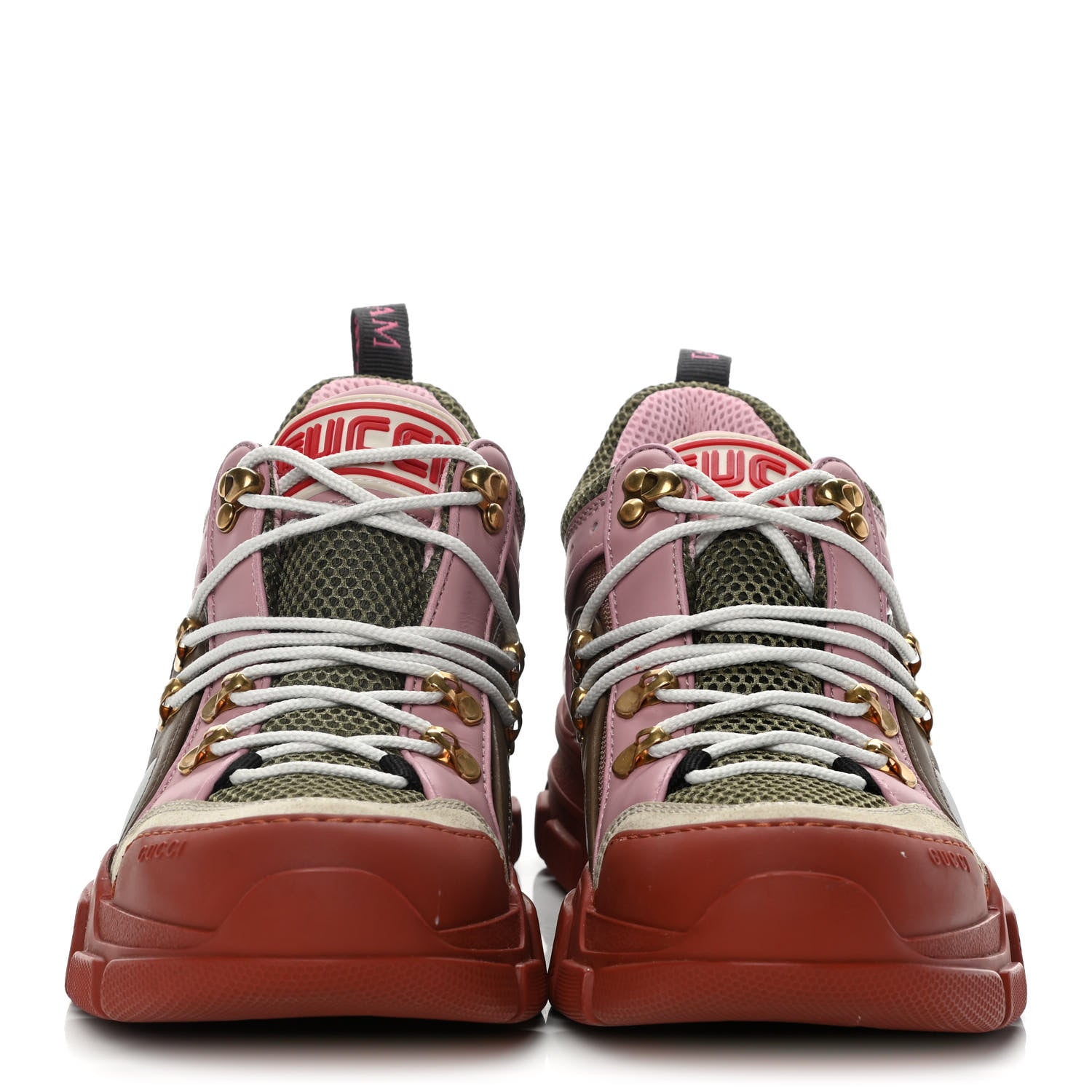 Gucci X SEGA Mesh Canvas Calfskin Womens Flashtrek Sneakers 39 Military Oatmeal Carmine Rose Ardesia 2 of 10