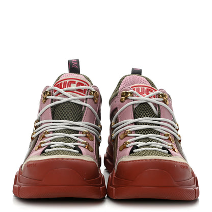 Gucci X SEGA Mesh Canvas Calfskin Womens Flashtrek Sneakers 39 Military Oatmeal Carmine Rose Ardesia 2 of 10