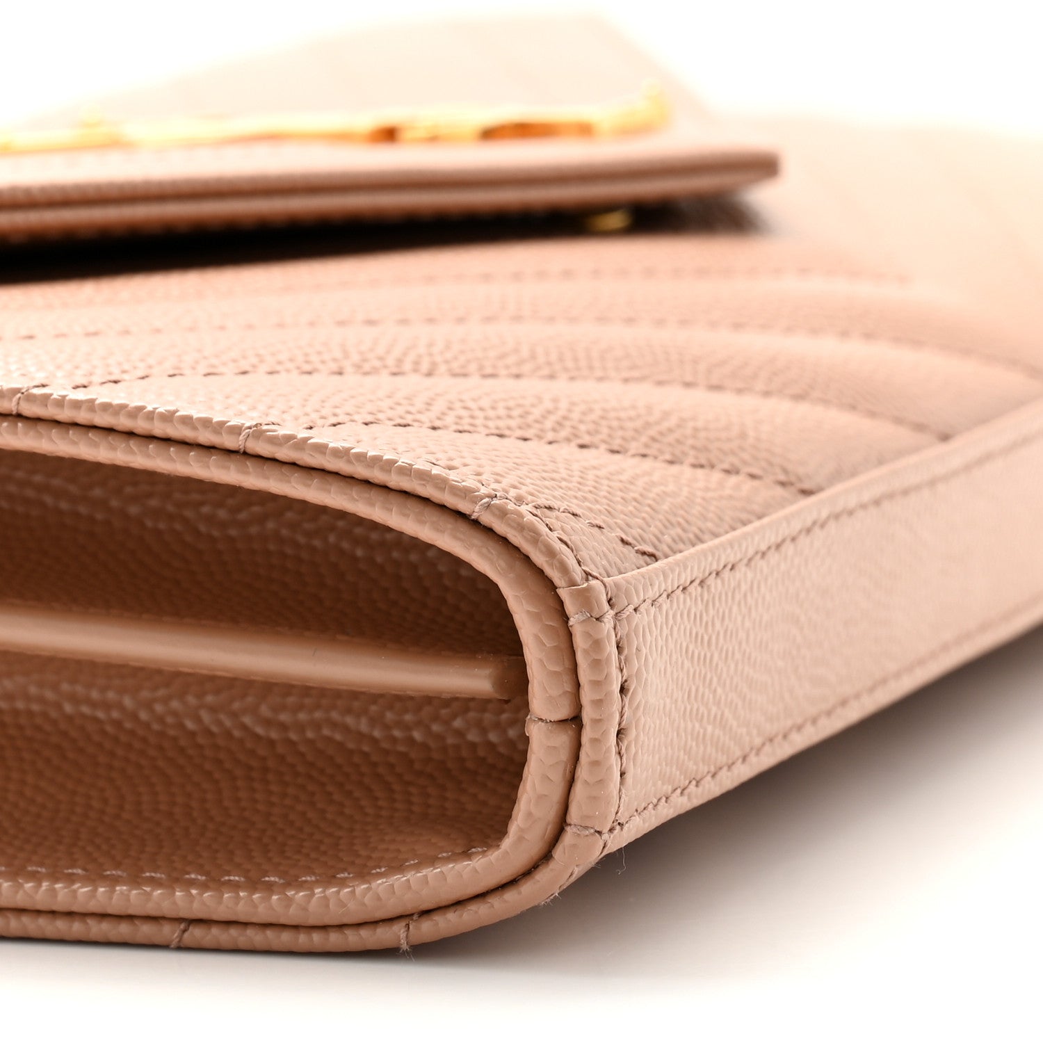 Saint Laurent Grain De Poudre Matelasse Chevron Monogram Chain Wallet Dark Beige 9 of 12