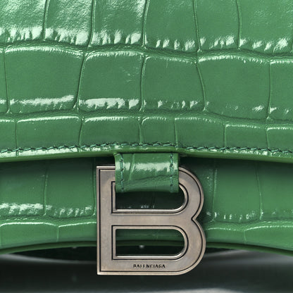 Balenciaga Shiny Calfskin Crocodile Embossed Small Hourglass Top Handle Bag Leaf Green 7 of 9