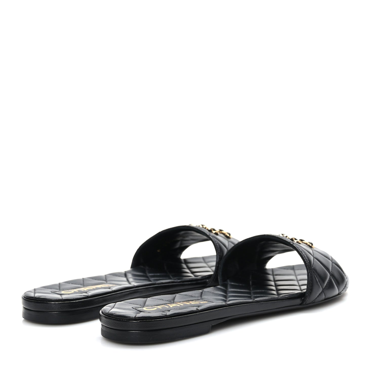 Shiny Goatskin Quilted CC Mules Sandals 40.5 Black