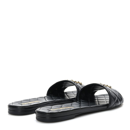Chanel Shiny Goatskin Quilted CC Mules Sandals 40.5 Black 4 of 8