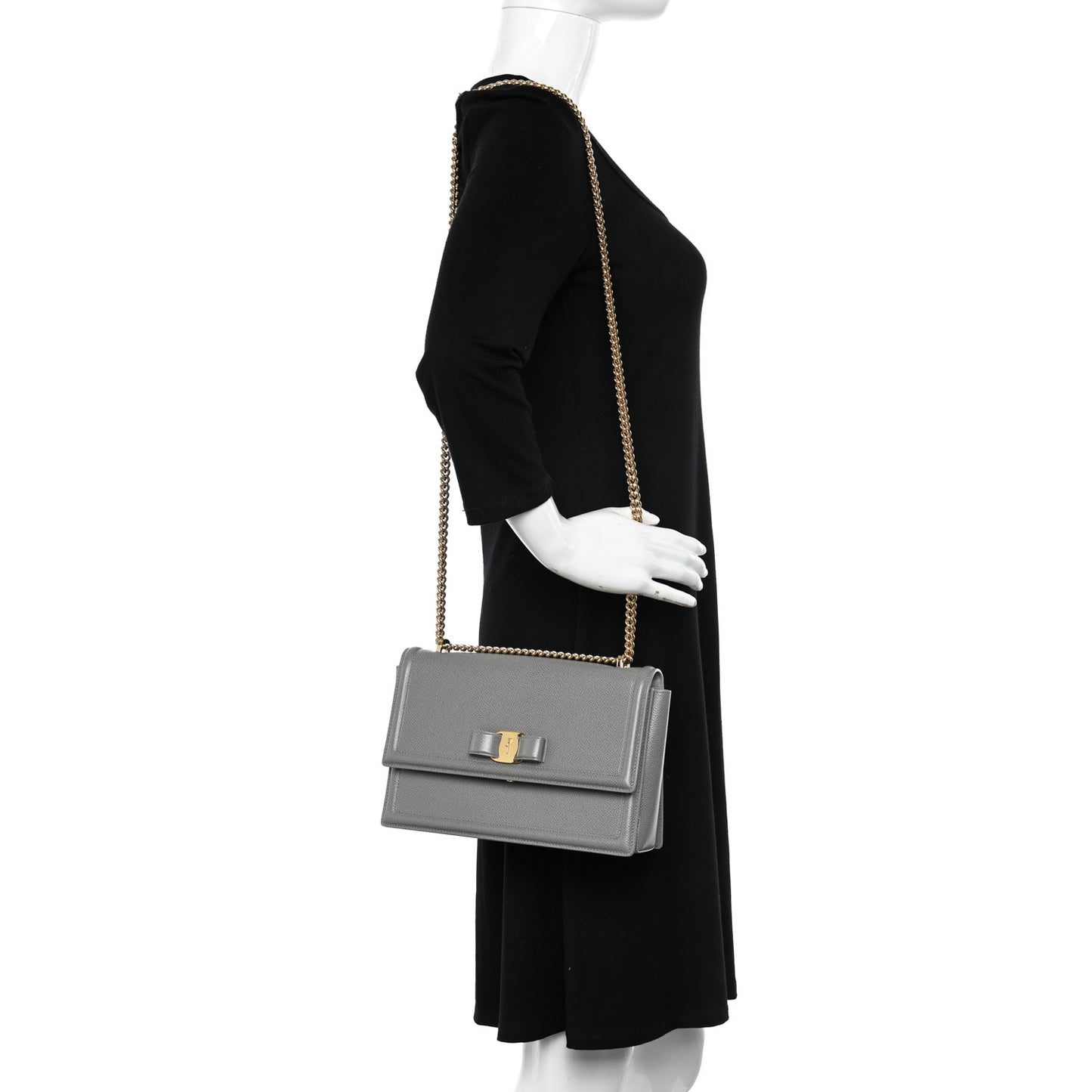 Printed Calfskin Ginny Shoulder Bag Grey