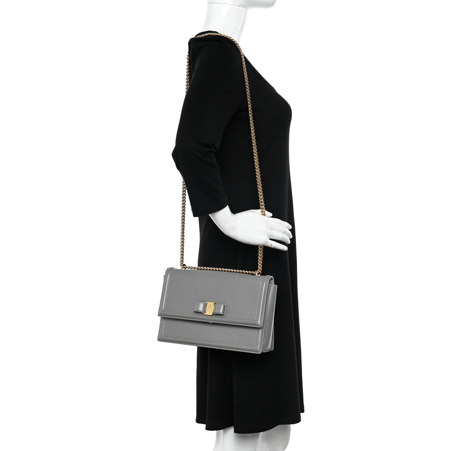 Salvatore Ferragamo Printed Calfskin Ginny Shoulder Bag Grey 2 of 9