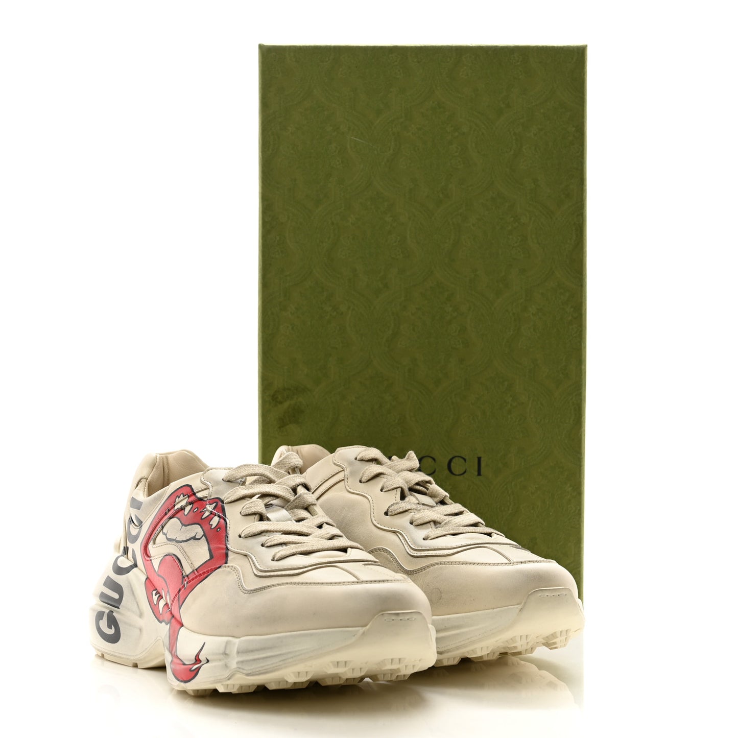 Calfskin Mouth Print Womens Rhyton Sneakers 40 Ivory