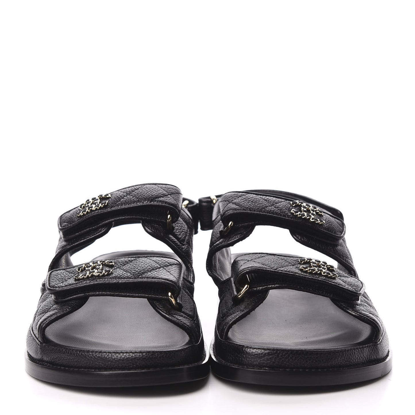 Grained Calfskin Velcro Dad Sandals 39 Black