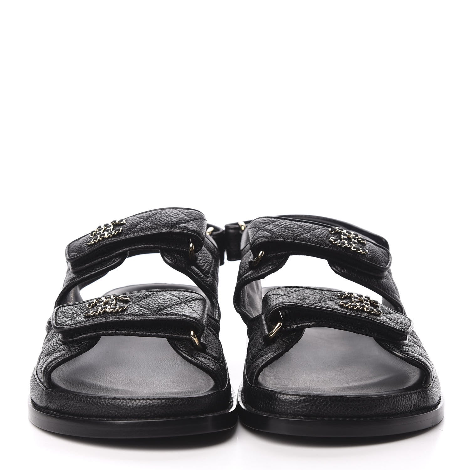 Chanel Grained Calfskin Velcro Dad Sandals 39 Black 3 of 9