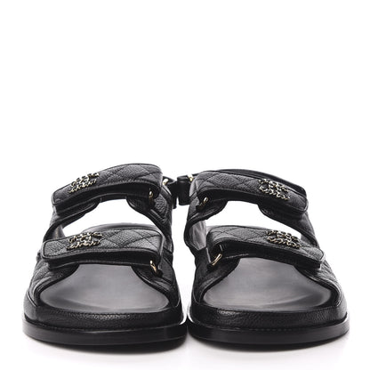 Chanel Grained Calfskin Velcro Dad Sandals 39 Black 3 of 9