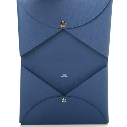 Hermes Epsom Calvi Pouch Bleu Agate Capucine 5 of 10