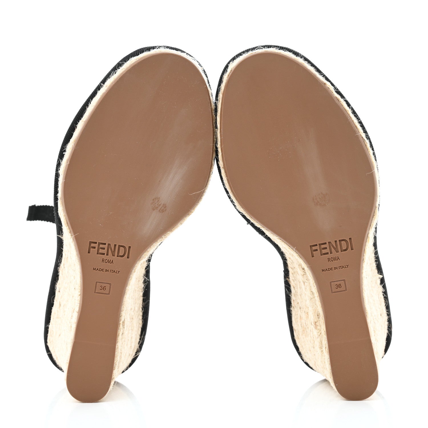 Fendi Canvas FF Embroidered Roma Ankle Wrap Wedge Espadrilles 36 Black 5 of 8