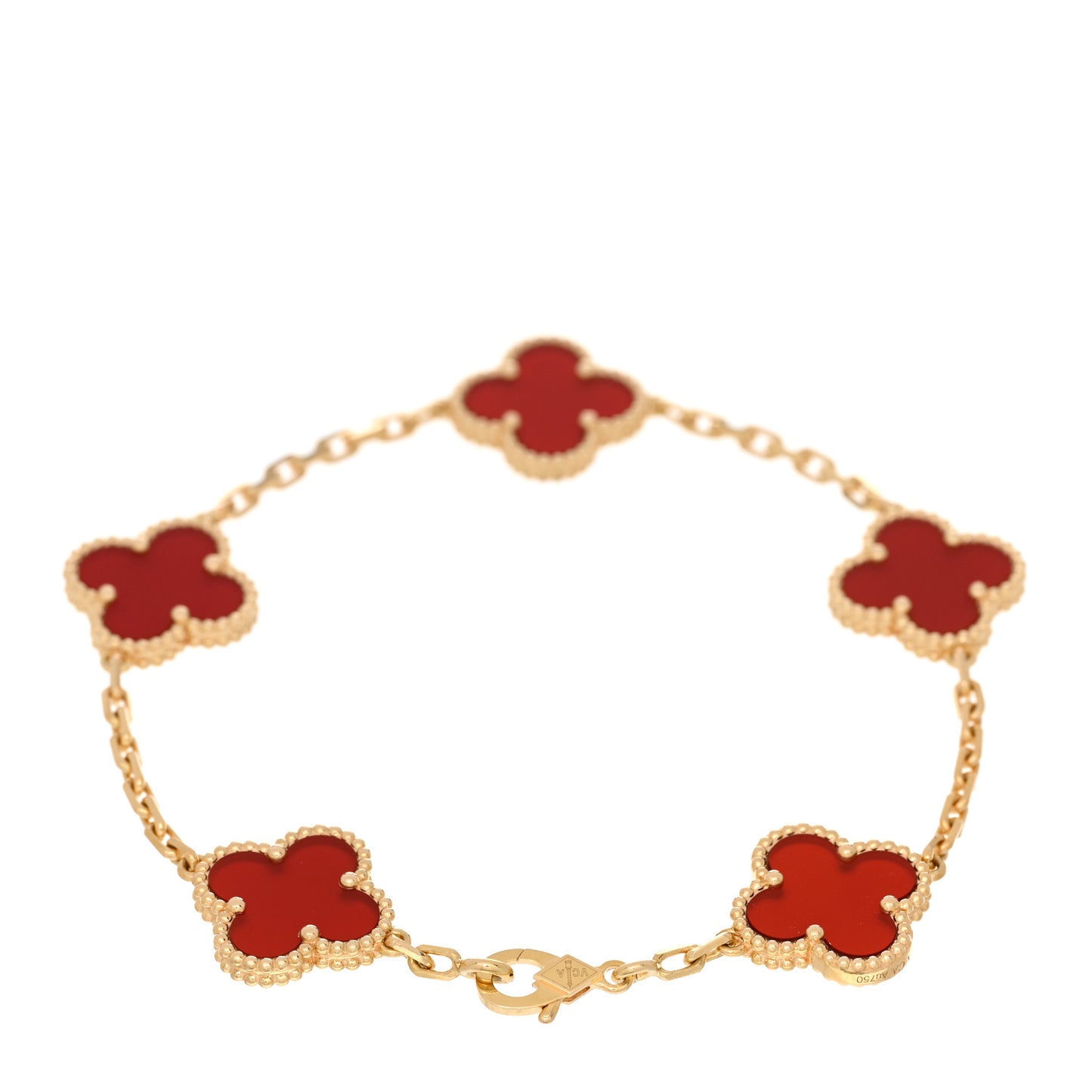 18K Yellow Gold Carnelian 5 Motifs Vintage Alhambra Bracelet