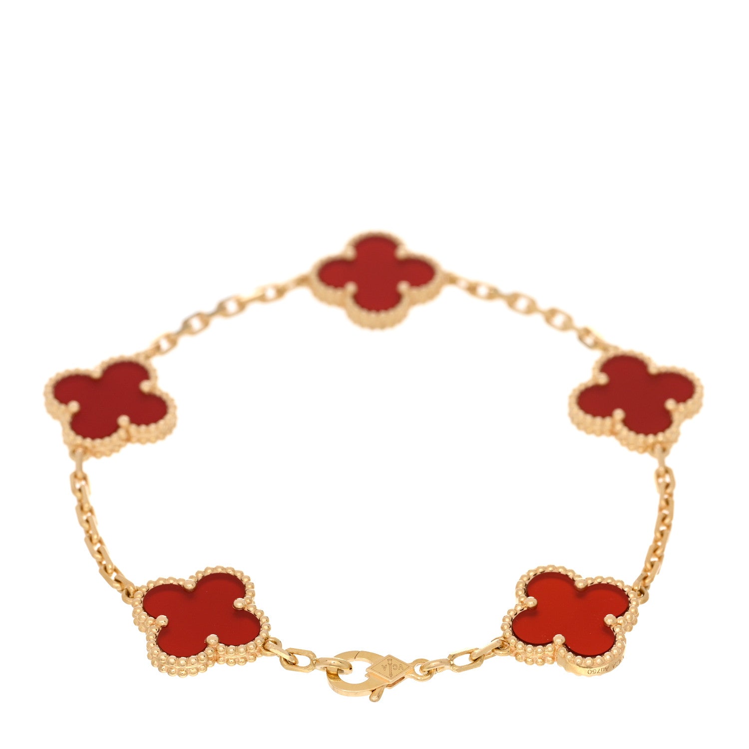 Van Cleef & Arpels 18K Yellow Gold Carnelian 5 Motifs Vintage Alhambra Bracelet 2 of 3