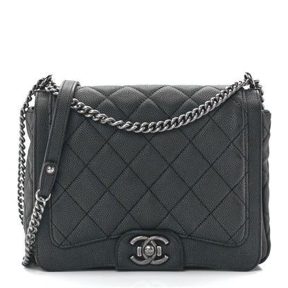 Chanel Washed Caviar Quilted Small Square Turn Around Ligne Flap Dark Grey 1 of 11