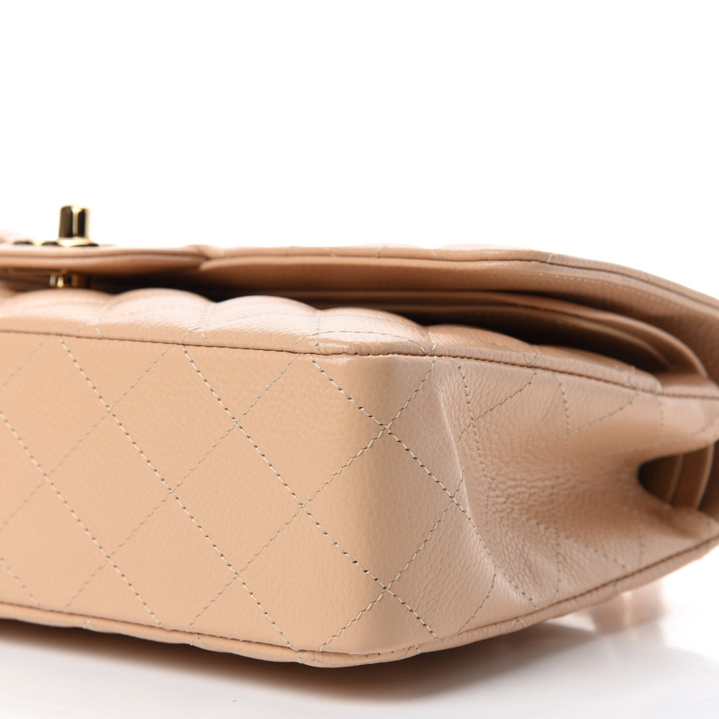 Caviar Quilted Medium Double Flap Beige