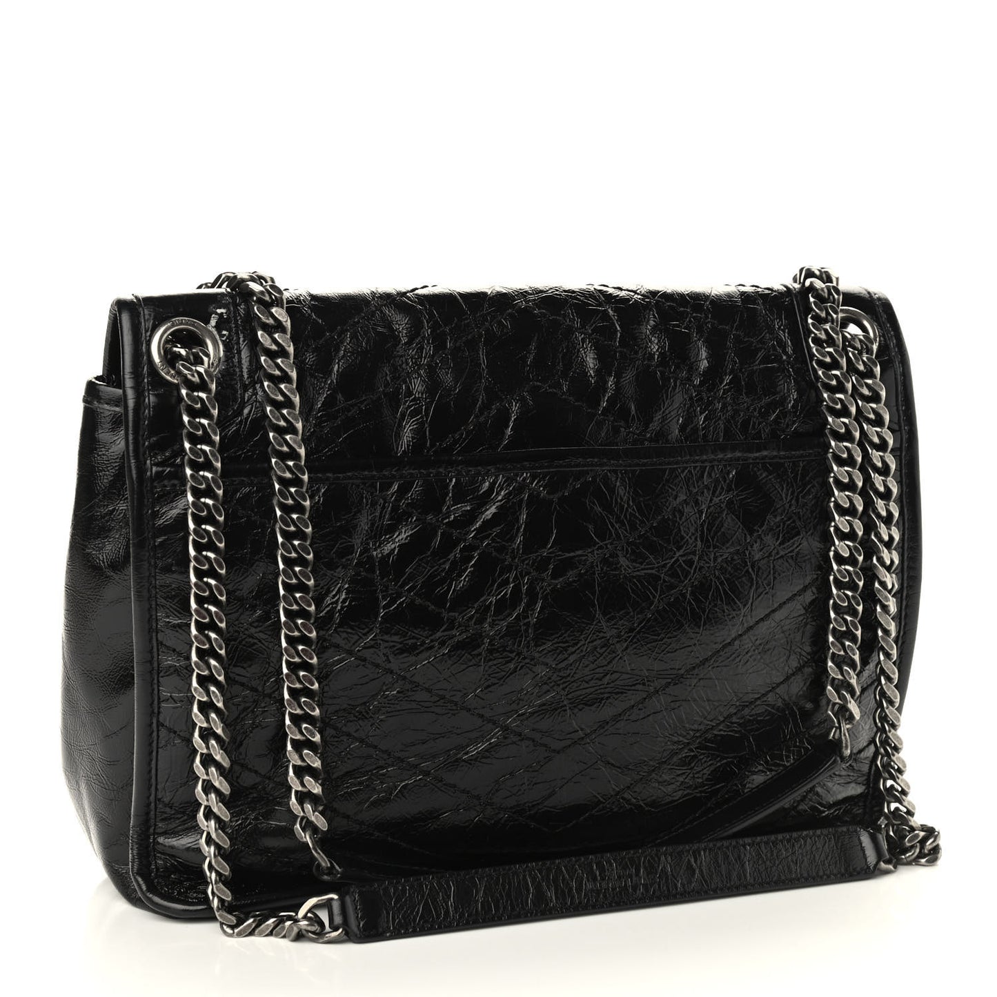 Crinkled Calfskin Matelasse Monogram Medium Niki Chain Satchel Black
