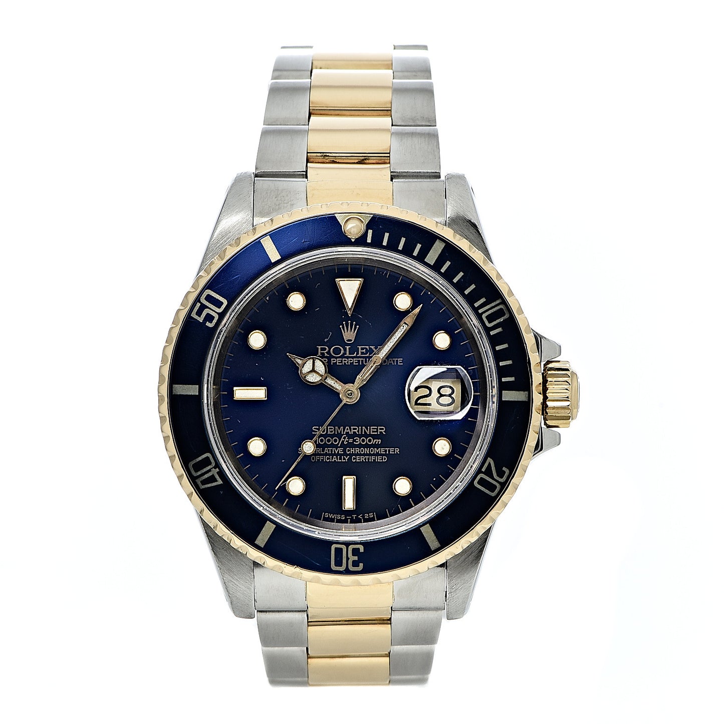 Stainless Steel 18K Yellow Gold 40mm Submariner Date Watch Royal Blue 16613