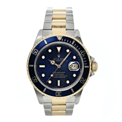 Rolex Stainless Steel 18K Yellow Gold 40mm Submariner Date Watch Royal Blue 16613 1 of 13