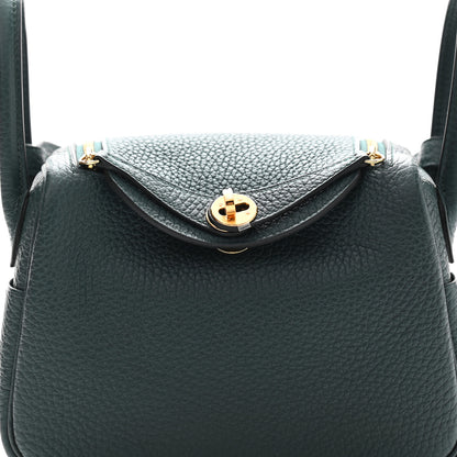 Hermes Taurillon Clemence Mini Lindy 20 Vert Cypress 8 of 11