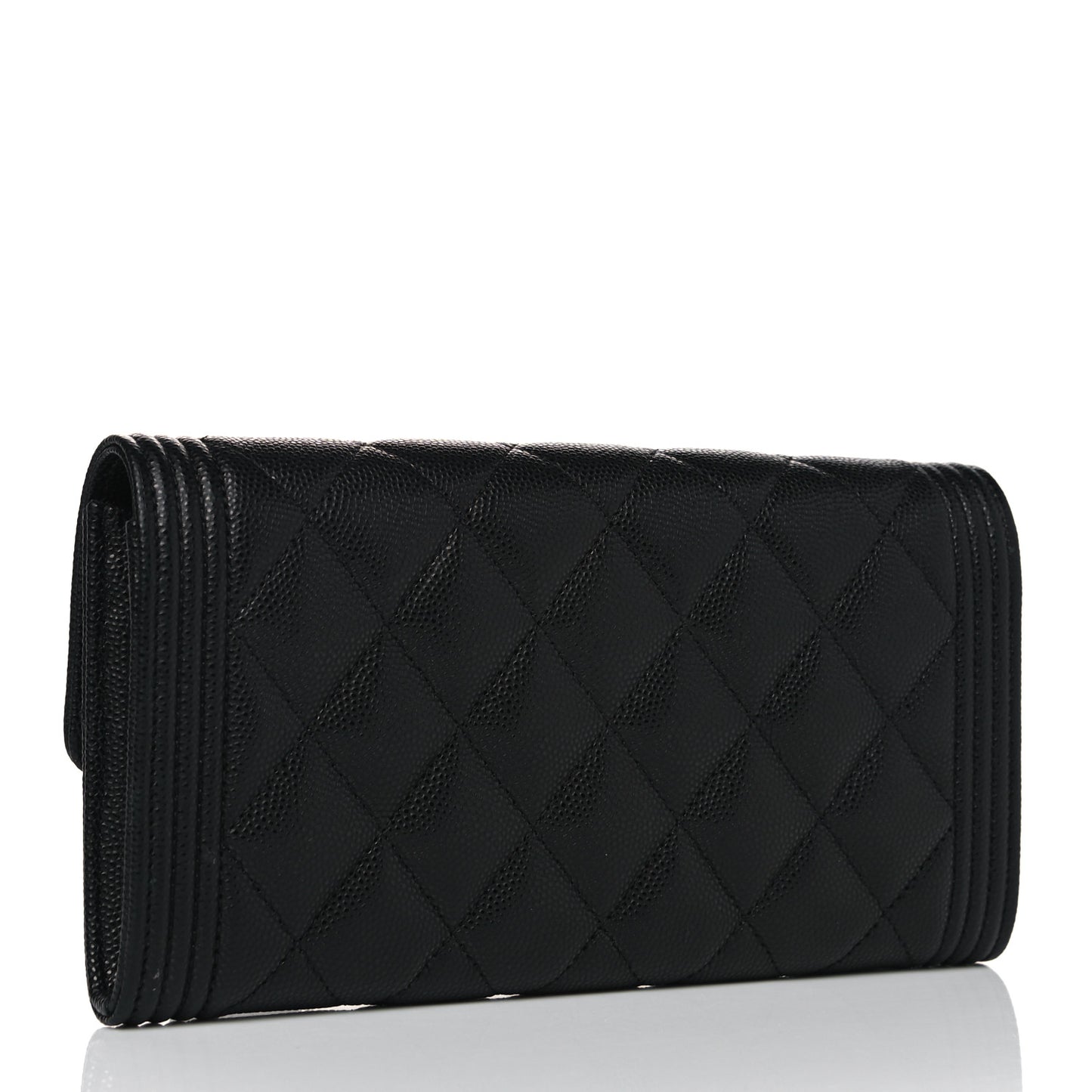 Caviar Quilted Large Boy Gusset Flap Wallet Black
