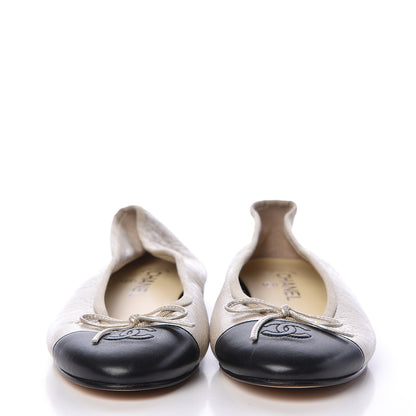 Chanel Metallic Calfskin Cap Toe CC Ballerina Flats 40 Silver Black 2 of 15