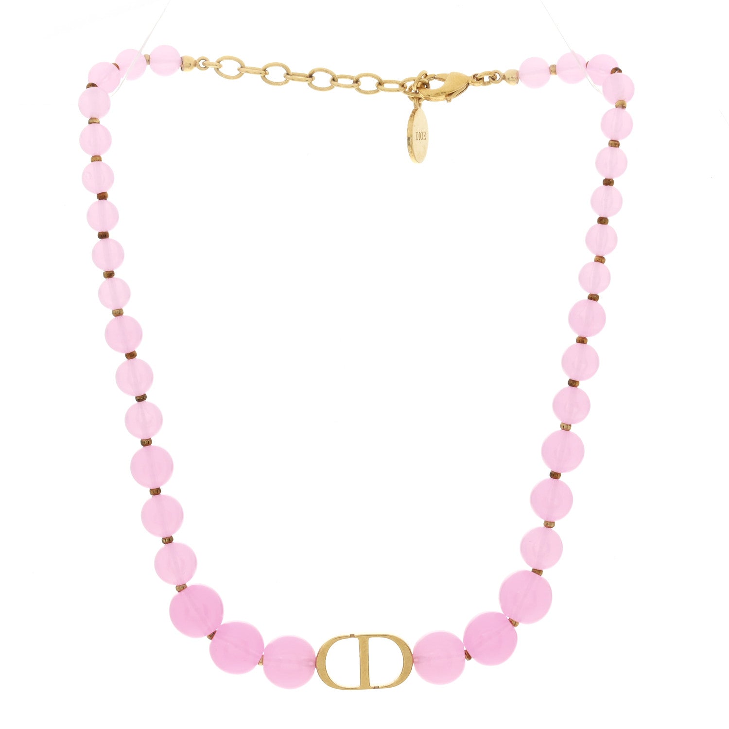 Christian Dior Metal Resin Bead 30 Montaigne Choker Necklace Pink