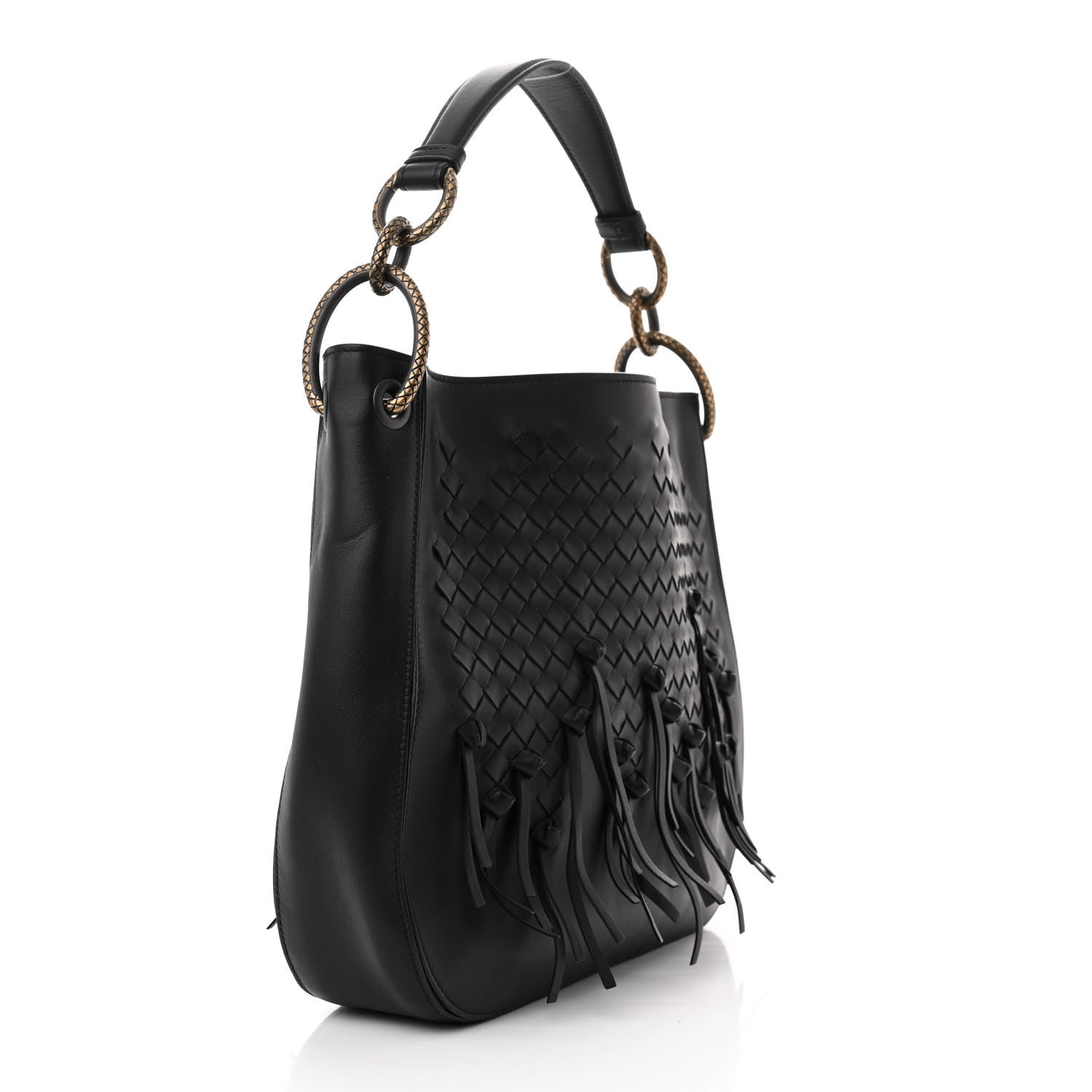 Bottega Veneta Nappa Intrecciato Fringe Brio Loop Hobo Black 4 of 14
