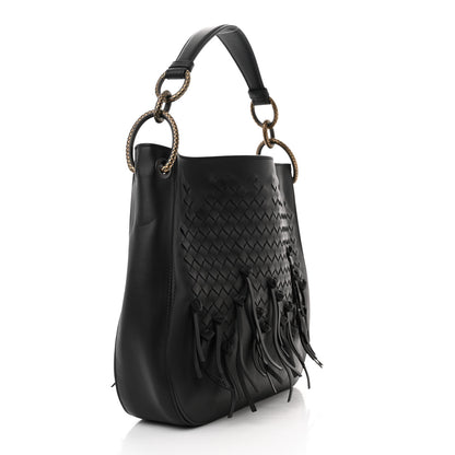 Bottega Veneta Nappa Intrecciato Fringe Brio Loop Hobo Black 4 of 14