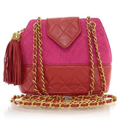 Chanel Woven Straw Lambskin Tassel Bag Pink Red 1 of 8